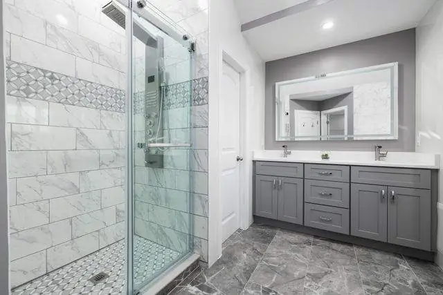 Walk-in shower and double vanity