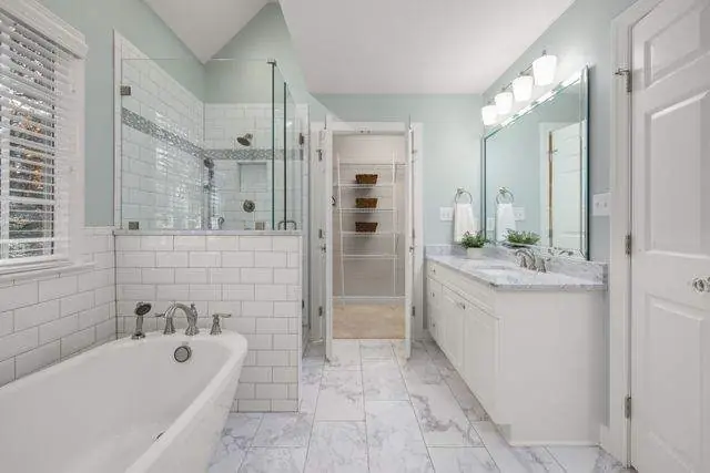 Freestanding tub and subway tile